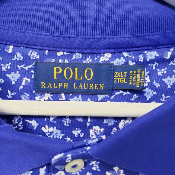 NWT POLO RALPH LAUREN Classic Floral SS Polo Shirt Men's 2XLT in Blue & White - Picture 2 of 8